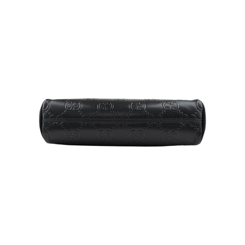 Gucci Black Leather Embossed GG Crossbody Bag