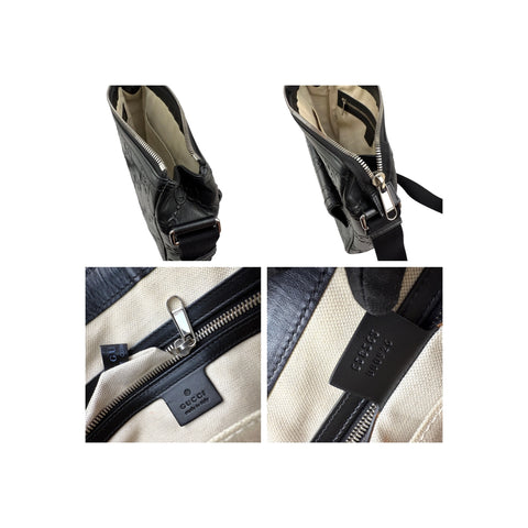 Gucci Black Leather Embossed GG Crossbody Bag