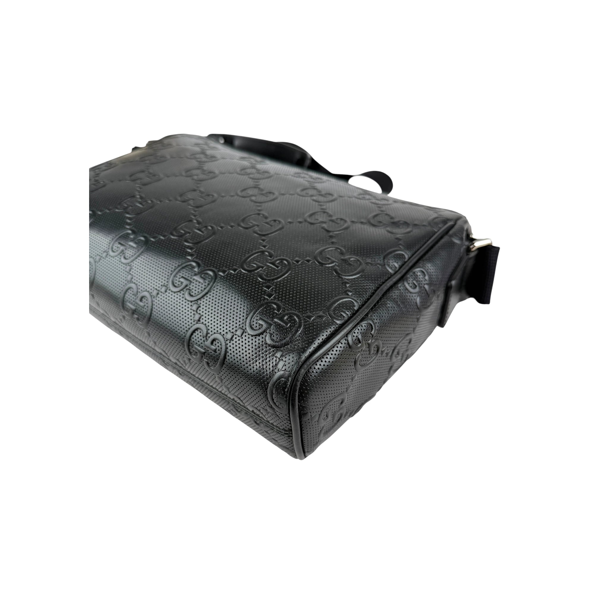 Gucci Black Leather Embossed GG Crossbody Bag