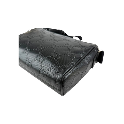 Gucci Black Leather Embossed GG Crossbody Bag