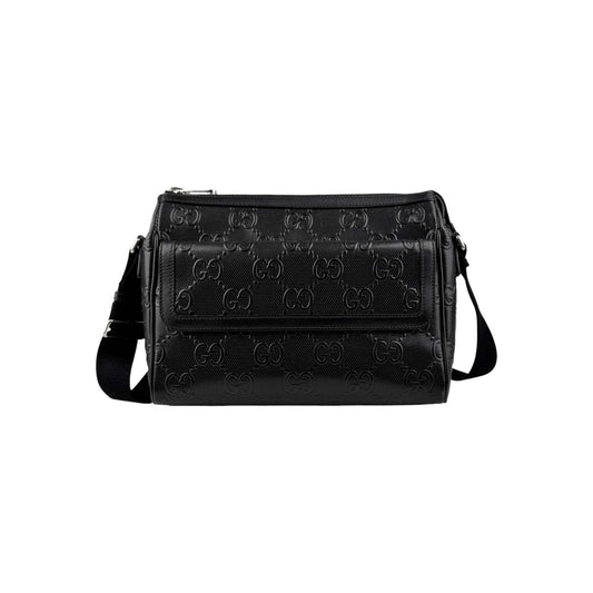 Gucci Black Leather Embossed GG Crossbody Bag