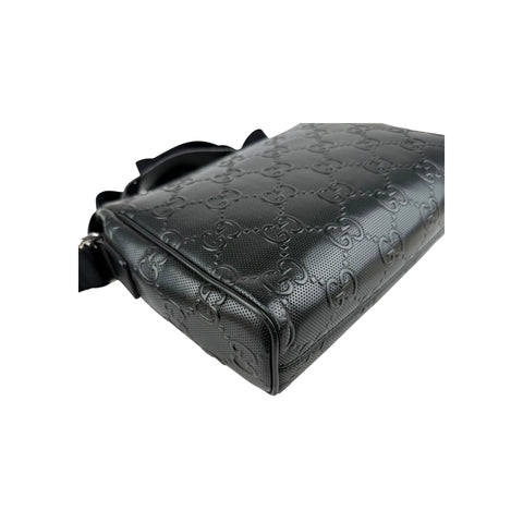 Gucci Black Leather Embossed GG Crossbody Bag