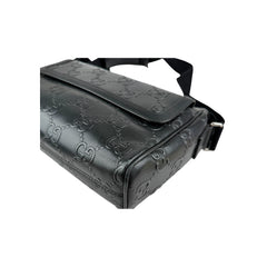Gucci Black Leather Embossed GG Crossbody Bag