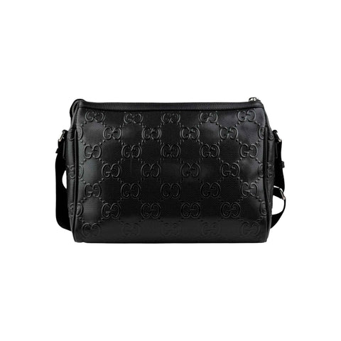 Gucci Black Leather Embossed GG Crossbody Bag