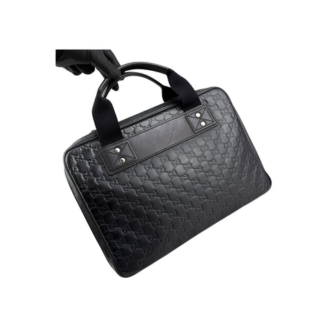 Gucci Black Guccissima Embossed Leather Briefcase Bag