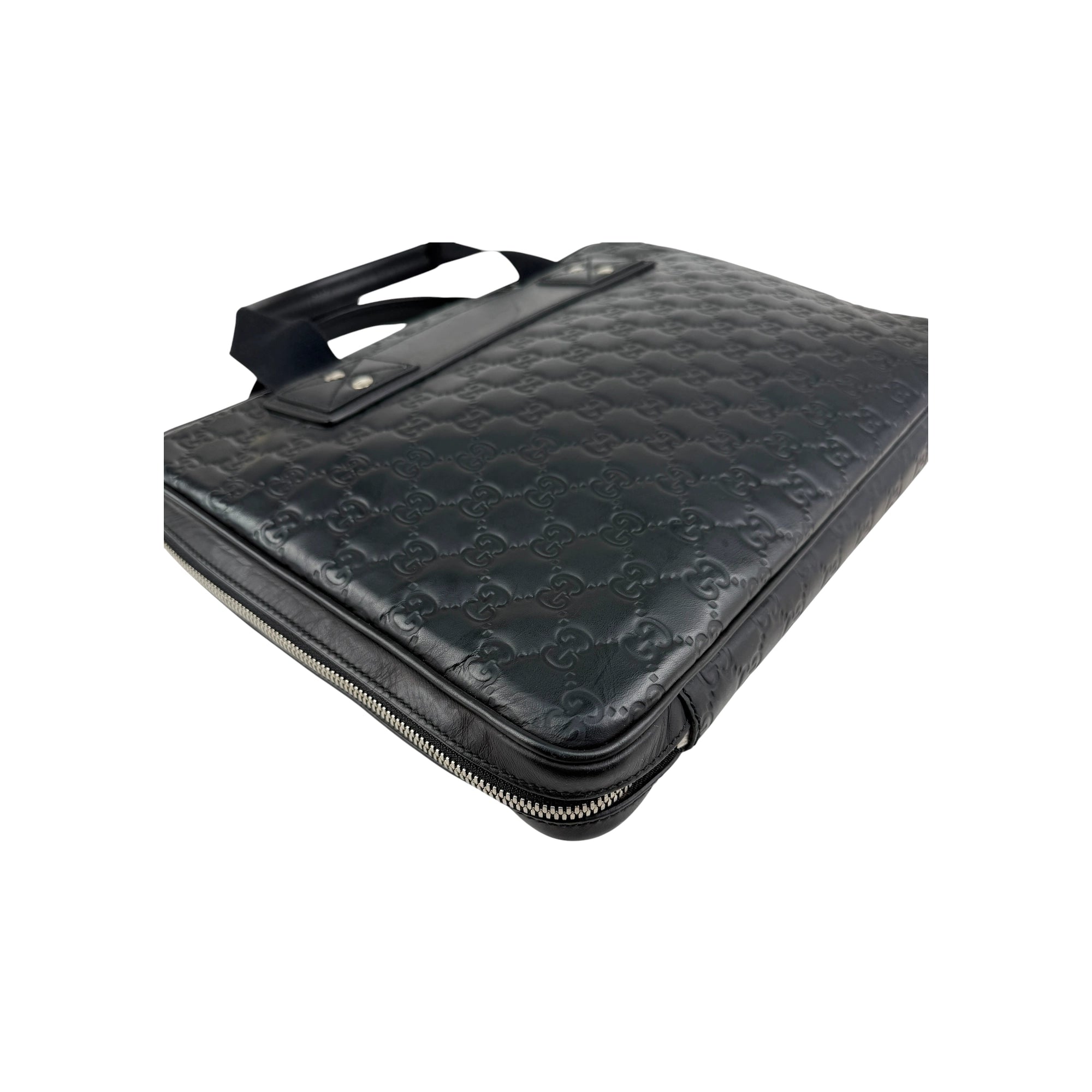 Gucci Black Guccissima Embossed Leather Briefcase Bag