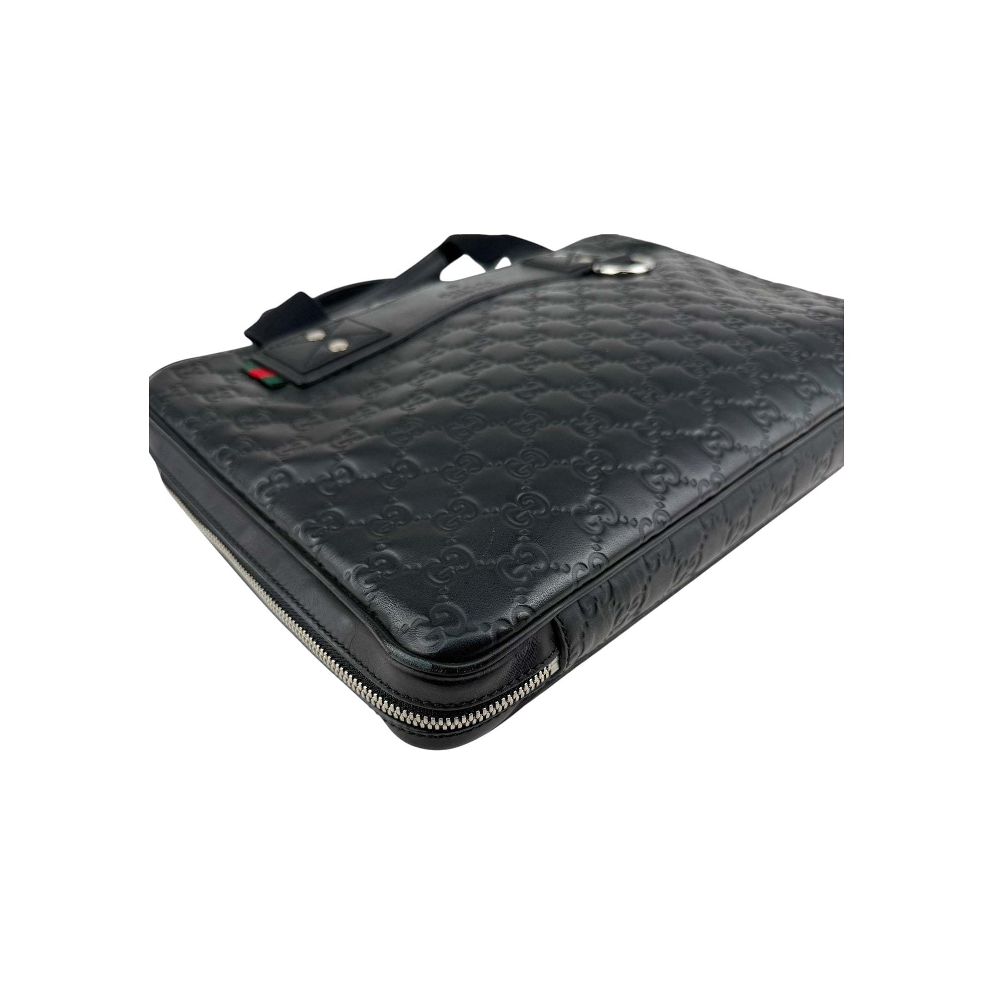 Gucci Black Guccissima Embossed Leather Briefcase Bag