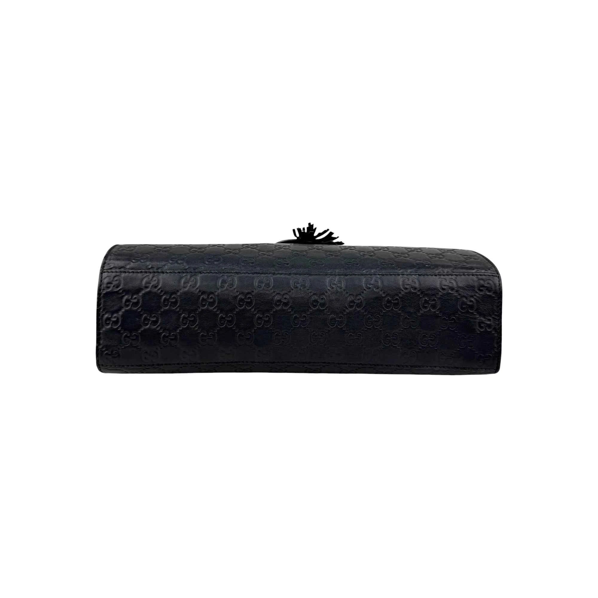 Gucci Black Guccissima Leather Large Emily Chain Shoulder Bag