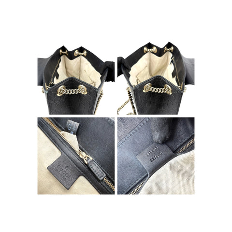 Gucci Black Guccissima Leather Large Emily Chain Shoulder Bag
