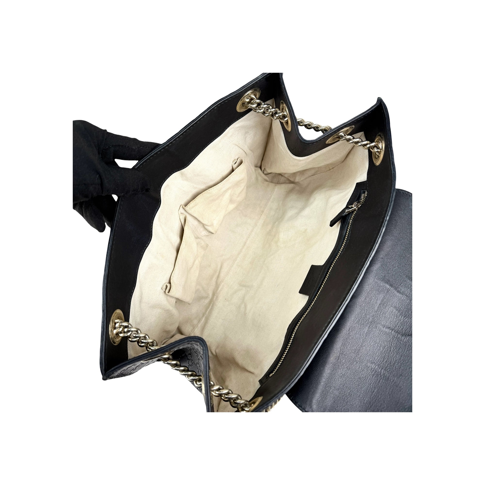 Gucci Black Guccissima Leather Large Emily Chain Shoulder Bag