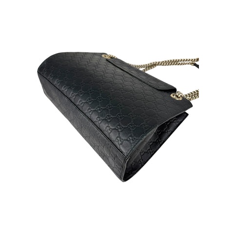 Gucci Black Guccissima Leather Large Emily Chain Shoulder Bag