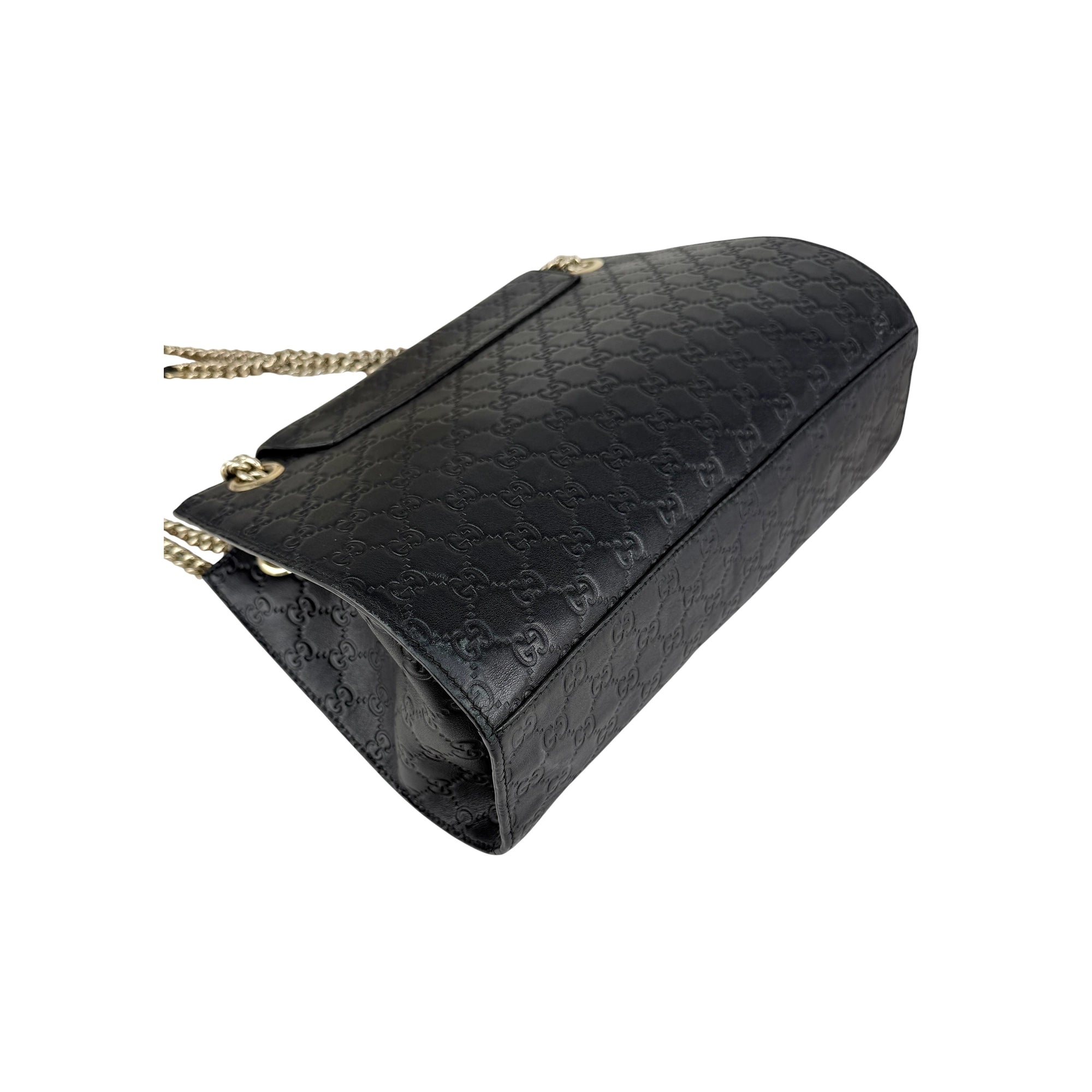 Gucci Black Guccissima Leather Large Emily Chain Shoulder Bag