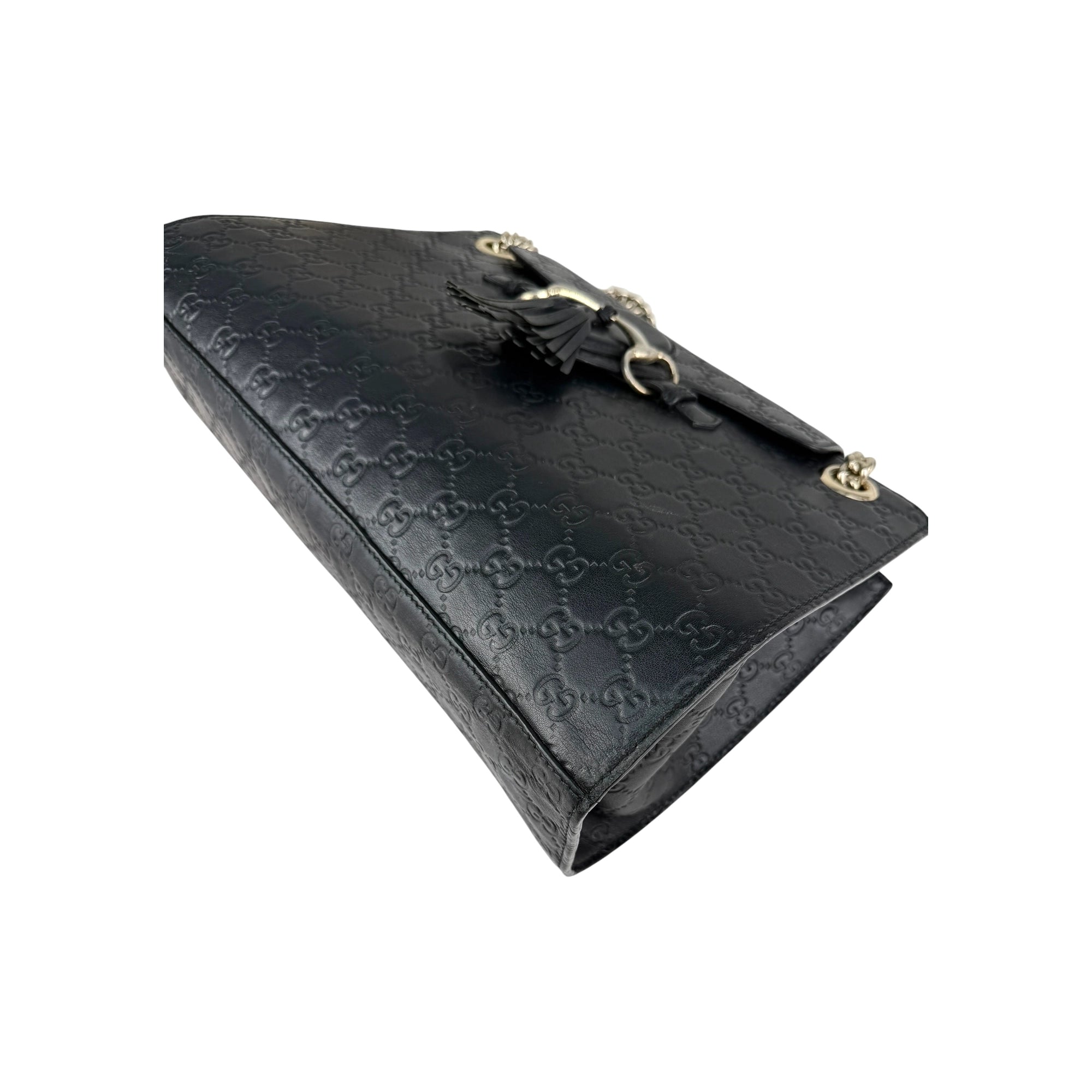 Gucci Black Guccissima Leather Large Emily Chain Shoulder Bag