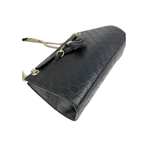 Gucci Black Guccissima Leather Large Emily Chain Shoulder Bag