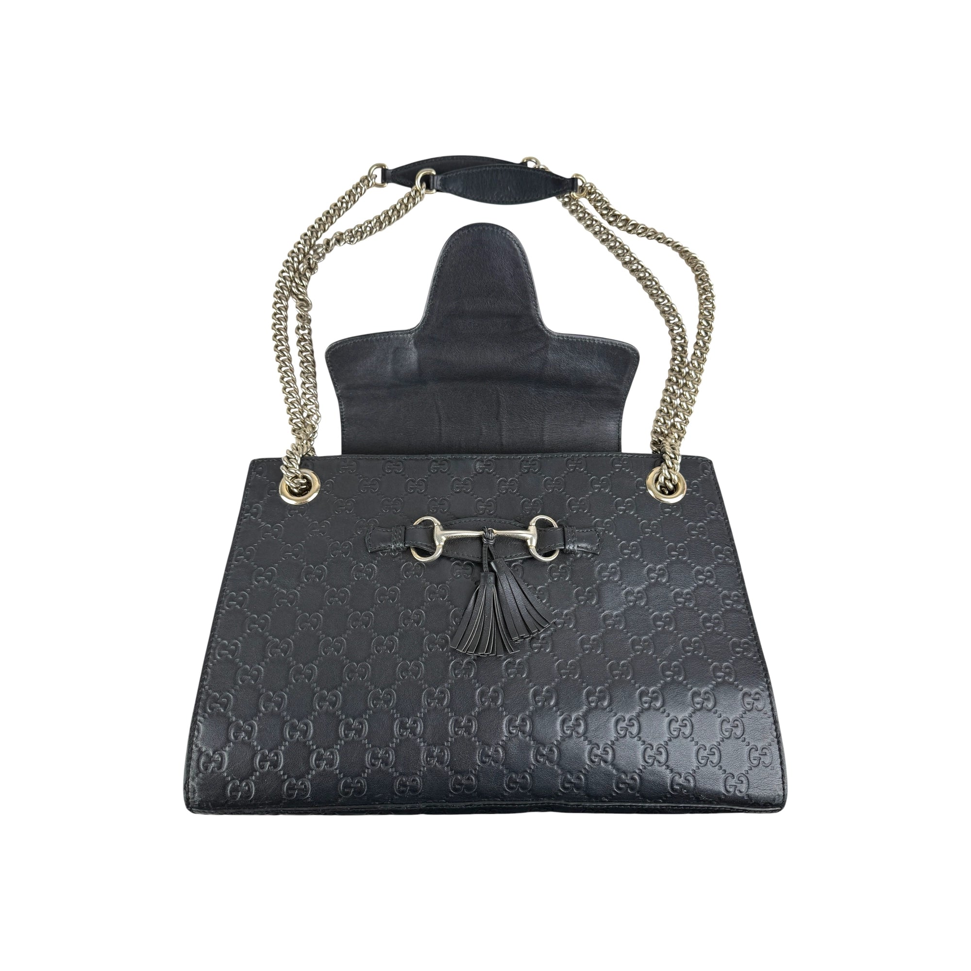 Gucci Black Guccissima Leather Large Emily Chain Shoulder Bag