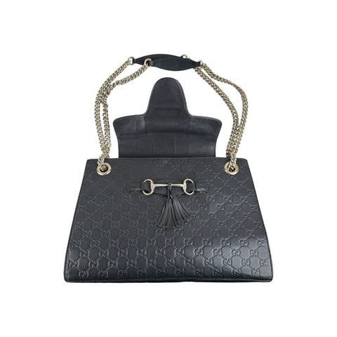 Gucci Black Guccissima Leather Large Emily Chain Shoulder Bag