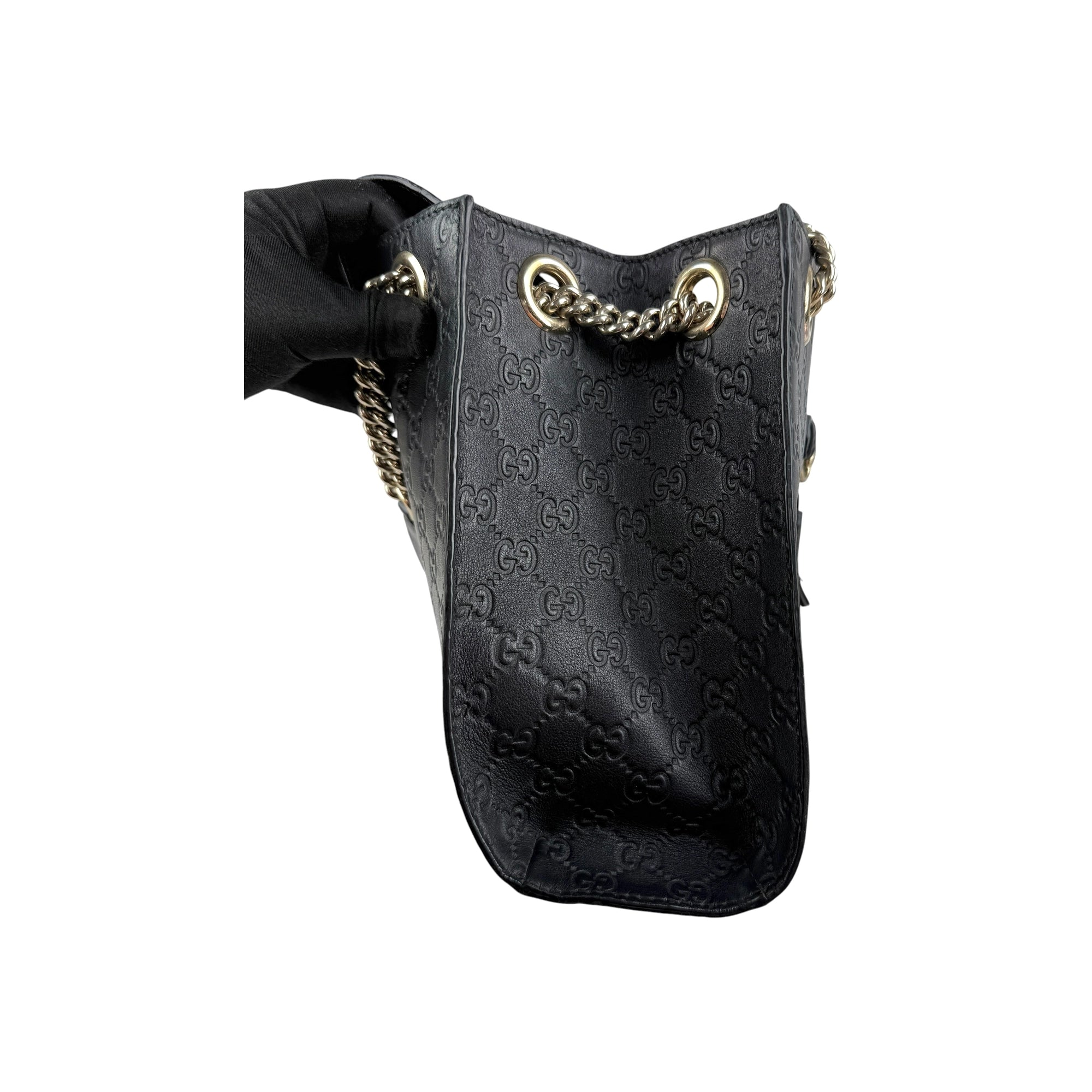 Gucci Black Guccissima Leather Large Emily Chain Shoulder Bag
