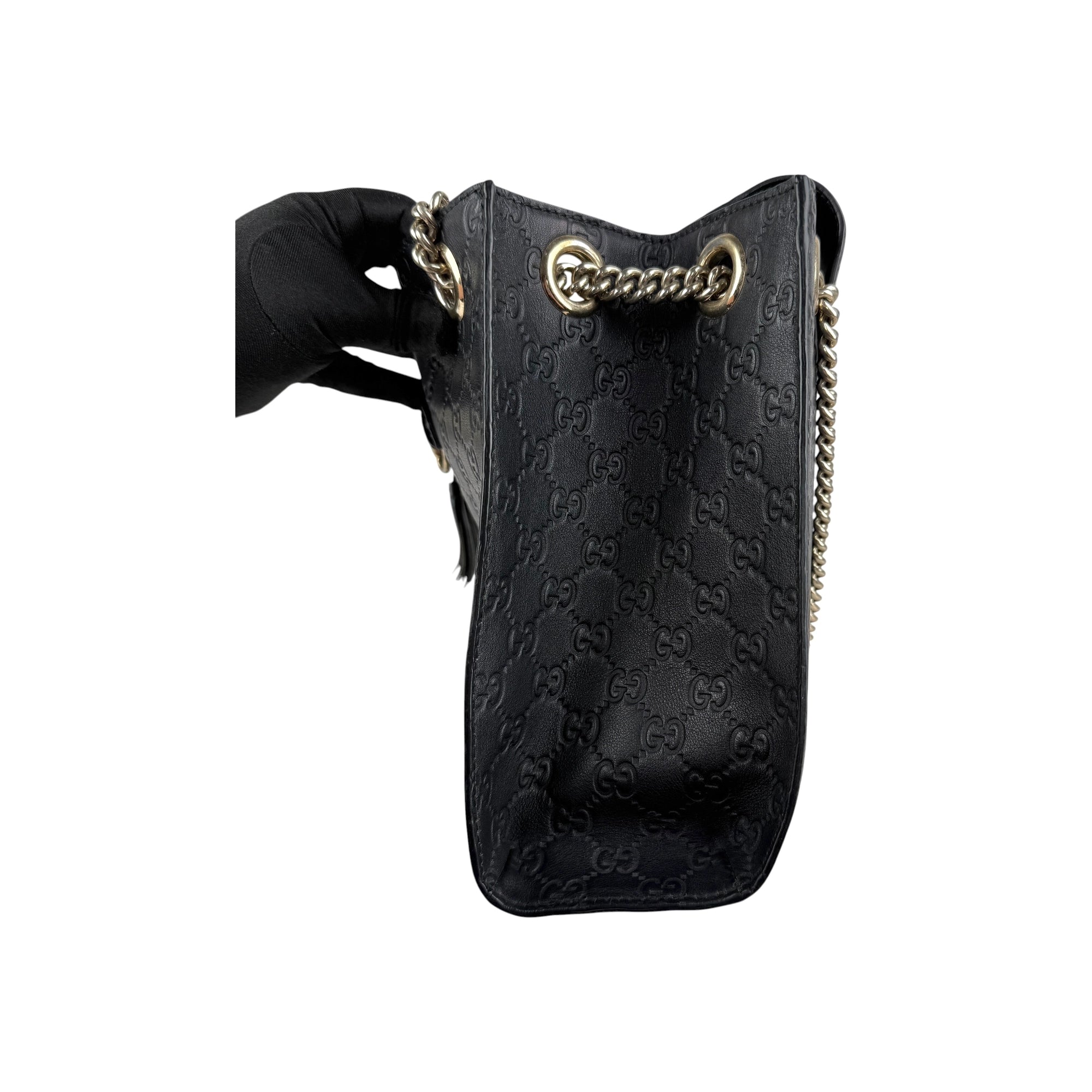 Gucci Black Guccissima Leather Large Emily Chain Shoulder Bag