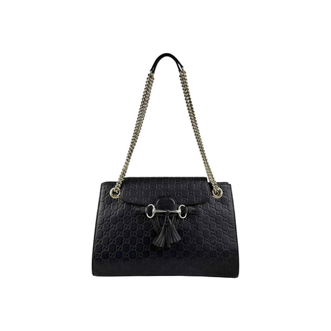 Gucci Black Guccissima Leather Large Emily Chain Shoulder Bag