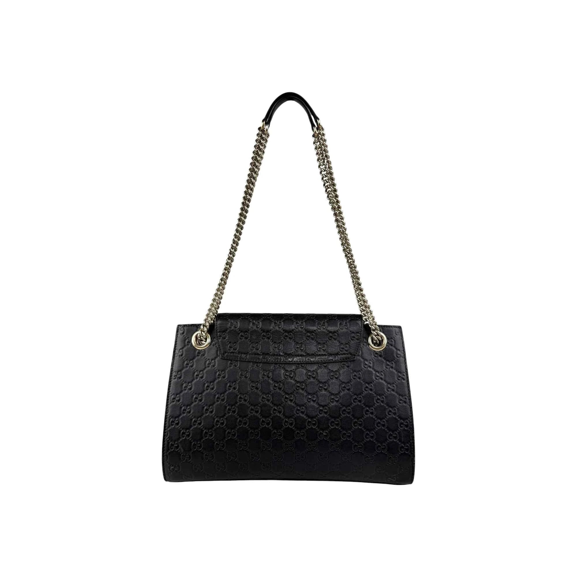 Gucci Black Guccissima Leather Large Emily Chain Shoulder Bag