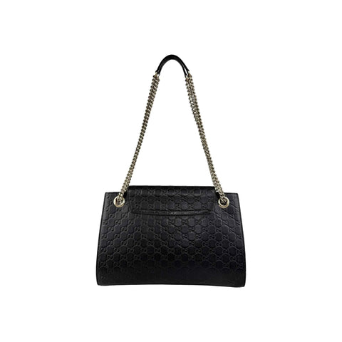 Gucci Black Guccissima Leather Large Emily Chain Shoulder Bag
