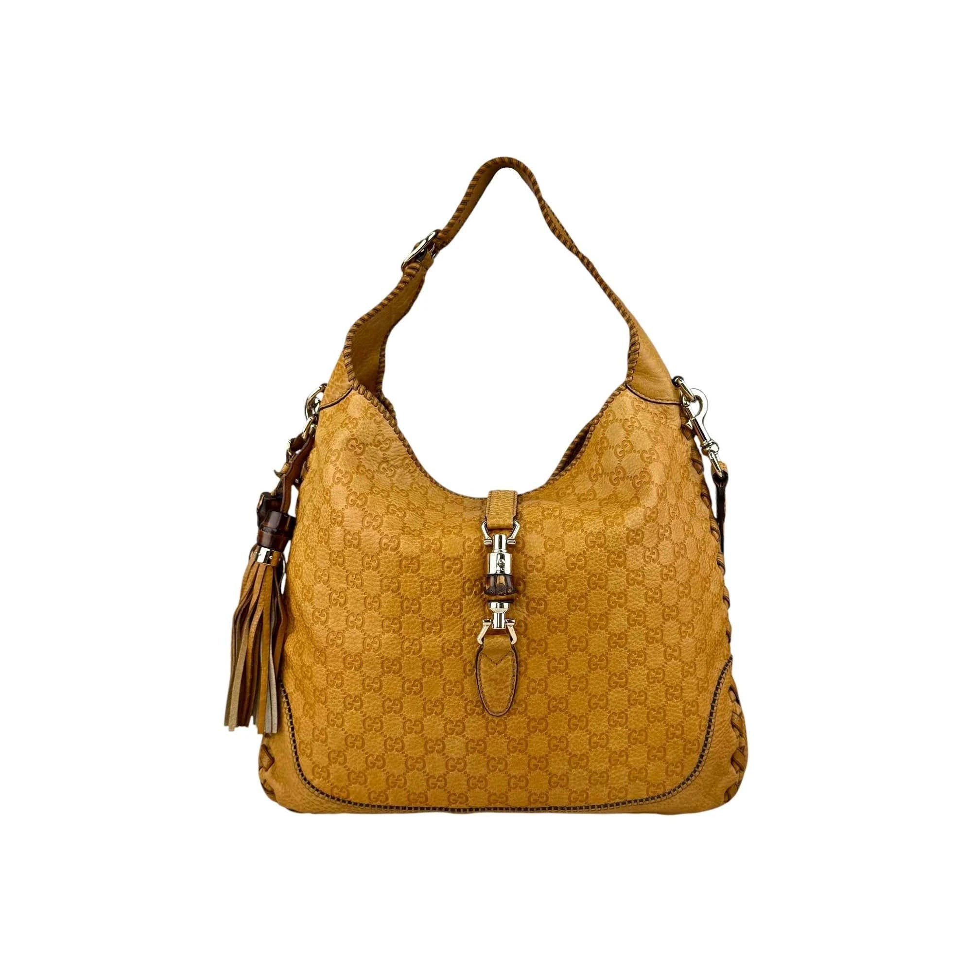 Gucci Camel Large Guccissima New Jackie Satchel Bag