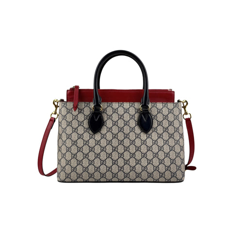 Gucci Beige/Black /Red GG Supreme Coated Canvas and Leather Tote Bag