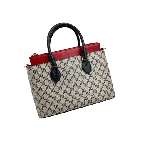 Gucci Beige/Black /Red GG Supreme Coated Canvas and Leather Tote Bag
