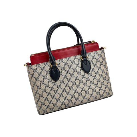 Gucci Beige/Black /Red GG Supreme Coated Canvas and Leather Tote Bag