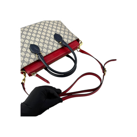 Gucci Beige/Black /Red GG Supreme Coated Canvas and Leather Tote Bag