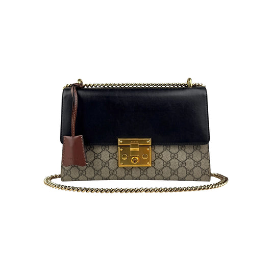 Gucci Padlock Medium Black/Beige GG Supreme Canvas and Leather Shoulder Bag