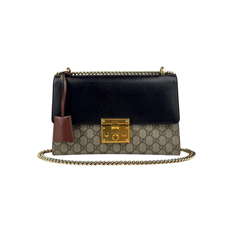 Gucci Padlock Medium Black/Beige GG Supreme Canvas and Leather Shoulder Bag