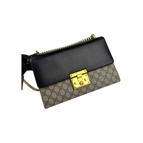 Gucci Padlock Medium Black/Beige GG Supreme Canvas and Leather Shoulder Bag
