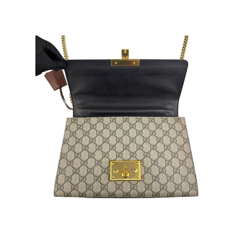 Gucci Padlock Medium Black/Beige GG Supreme Canvas and Leather Shoulder Bag