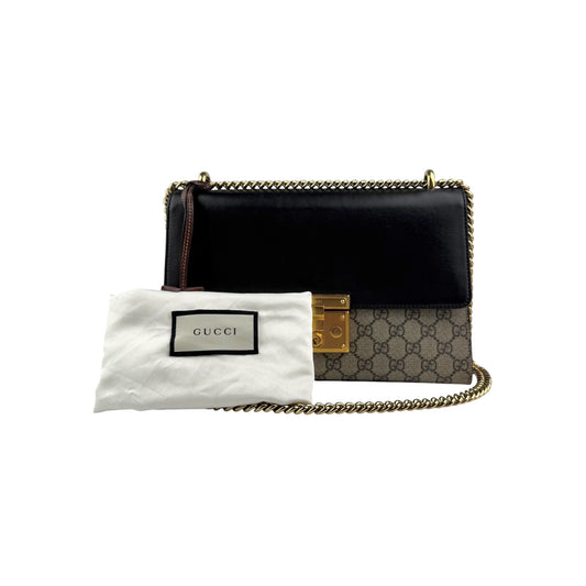 Gucci Padlock Medium Black/Beige GG Supreme Canvas and Leather Shoulder Bag
