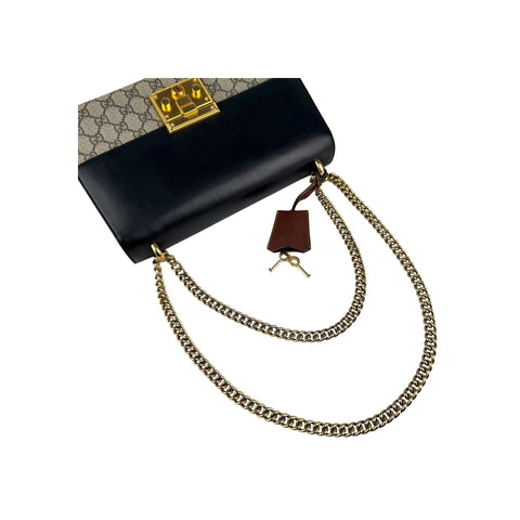 Gucci Padlock Medium Black/Beige GG Supreme Canvas and Leather Shoulder Bag