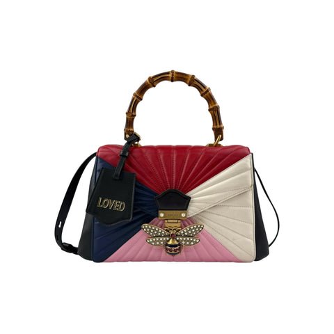 Gucci Multicolor Quilted Leather Queen Margaret Bamboo Bee Shoulder Bag