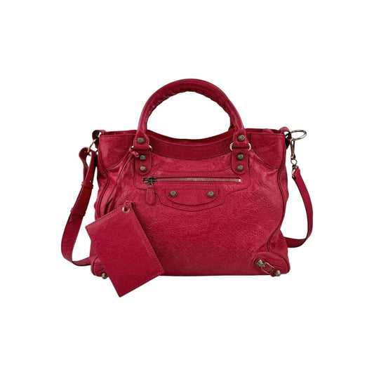 Balenciaga Rose Thulian Lambskin Leather Rose Gold Motorcycle Town Bag