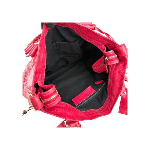 Balenciaga Rose Thulian Lambskin Leather Rose Gold Motorcycle Town Bag