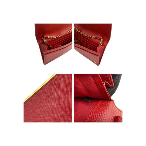 Prada Red Saffiano Metal Leather Flap Wallet on Chain