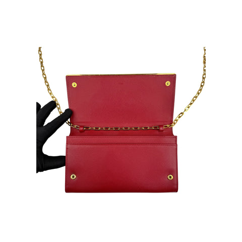 Prada Red Saffiano Metal Leather Flap Wallet on Chain