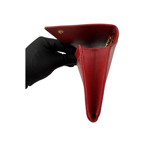 Prada Red Saffiano Metal Leather Flap Wallet on Chain