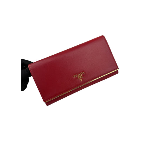Prada Red Saffiano Metal Leather Flap Wallet on Chain
