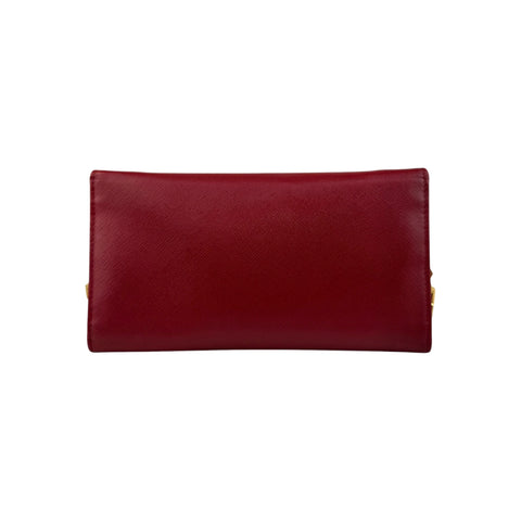 Prada Red Saffiano Metal Leather Flap Wallet on Chain