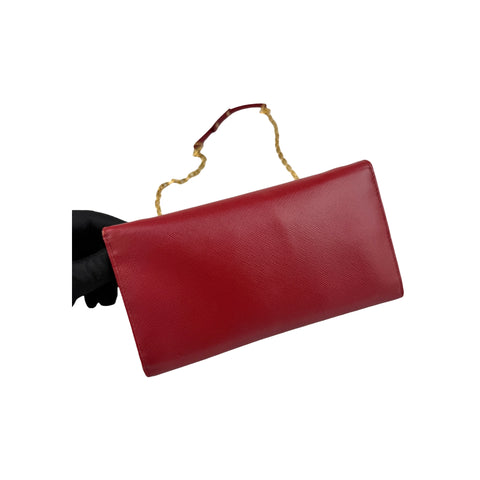 Prada Red Saffiano Metal Leather Flap Wallet on Chain