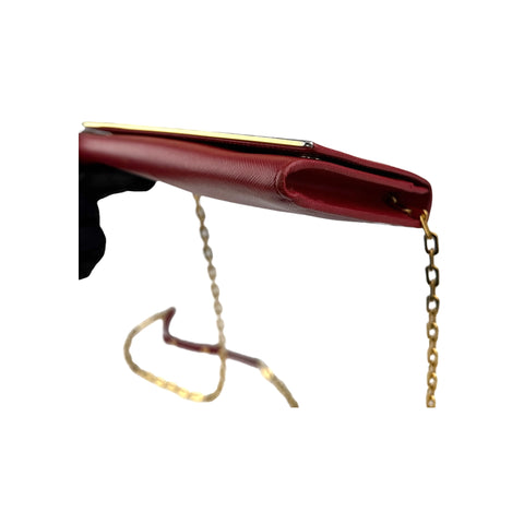 Prada Red Saffiano Metal Leather Flap Wallet on Chain