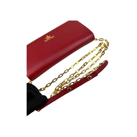Prada Red Saffiano Metal Leather Flap Wallet on Chain