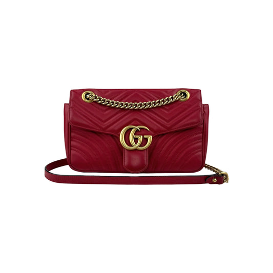 Gucci Red Quilted Leather GG Marmont Medium Shoulder Bag