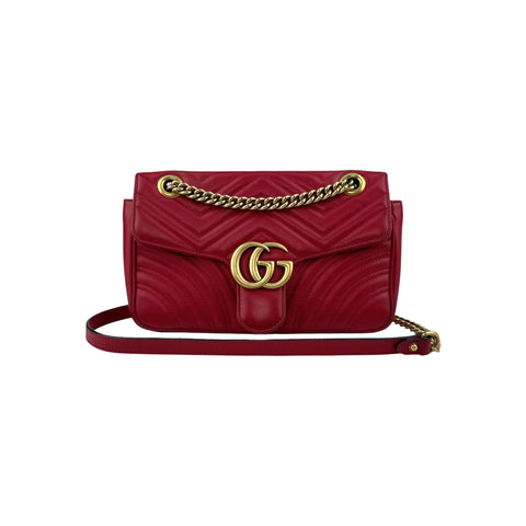 Gucci Red Quilted Leather GG Marmont Medium Shoulder Bag