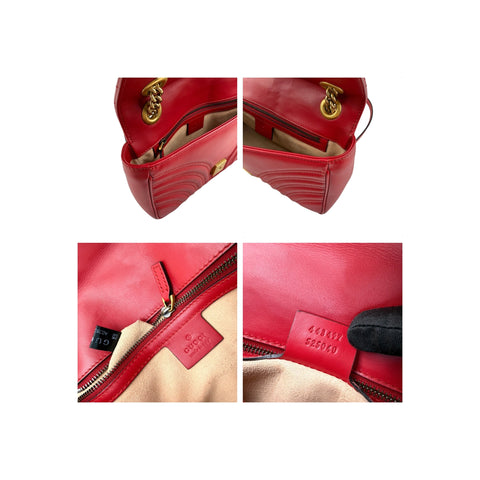 Gucci Red Quilted Leather GG Marmont Medium Shoulder Bag